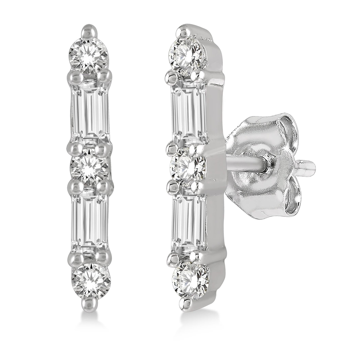 Lasker Petites 10Kt White Gold Vertical Bar 0.15cttw Diamond Stud Earrings