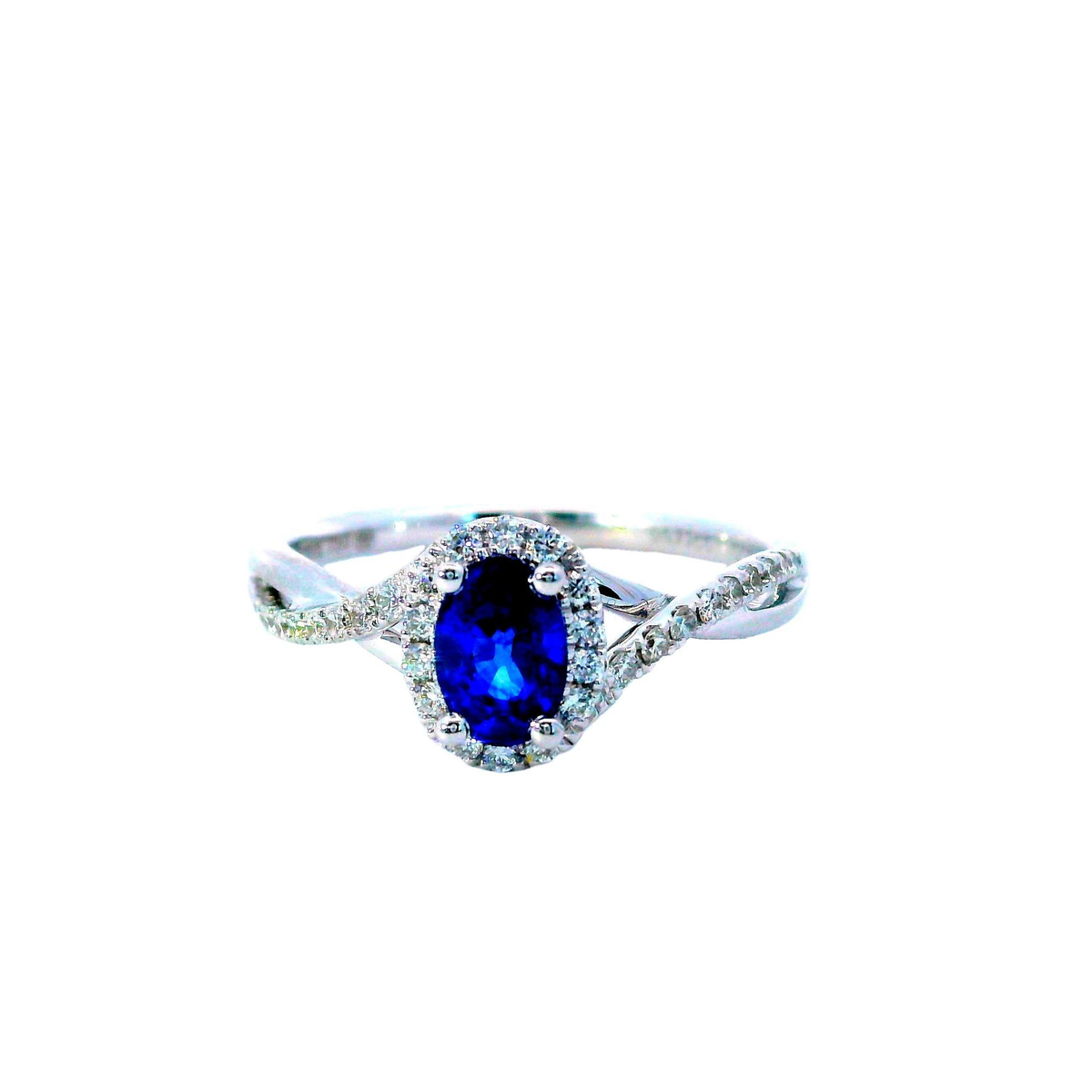 18Kt White Gold .78ct  Blue Sapphire Natural Diamond Ring