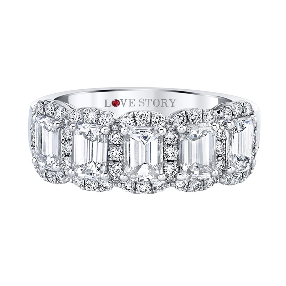 14Kt White Gold Halo 5-Stone 1.25cttw Natural Diamond Anniversary Band