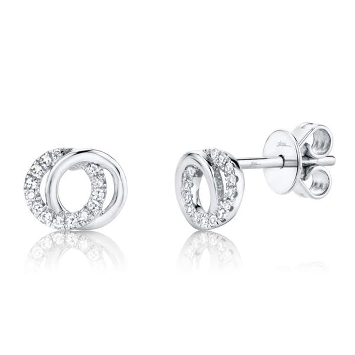 Shy Creation 14Kt White Gold 0.09cttw Natural Diamond Love Knot Circle Stud Earrings