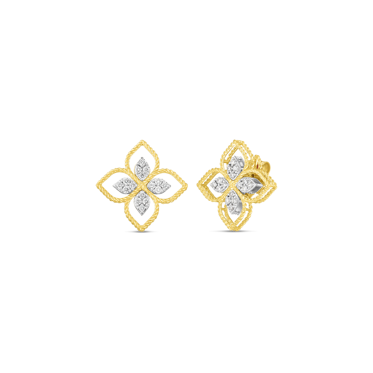 Roberto Coin 18Kt Yellow and White Gold Principessa 0.35cttw Natural Diamond Flower Stud Earrings