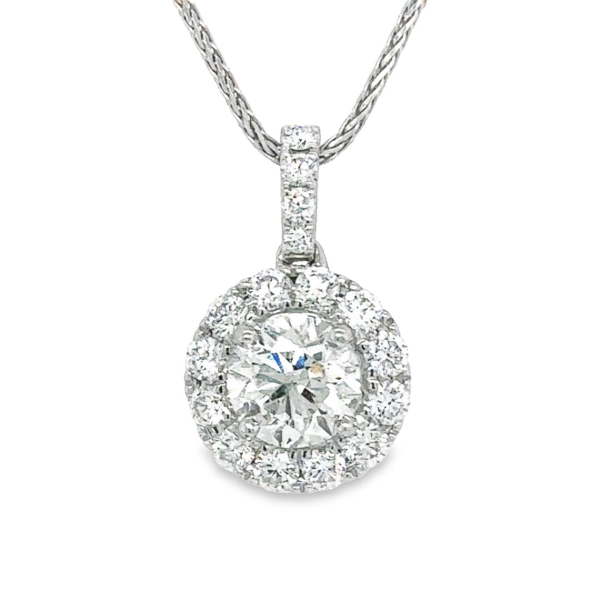 14Kt White Gold Halo Pendant with 1.44cttw Natural Diamonds