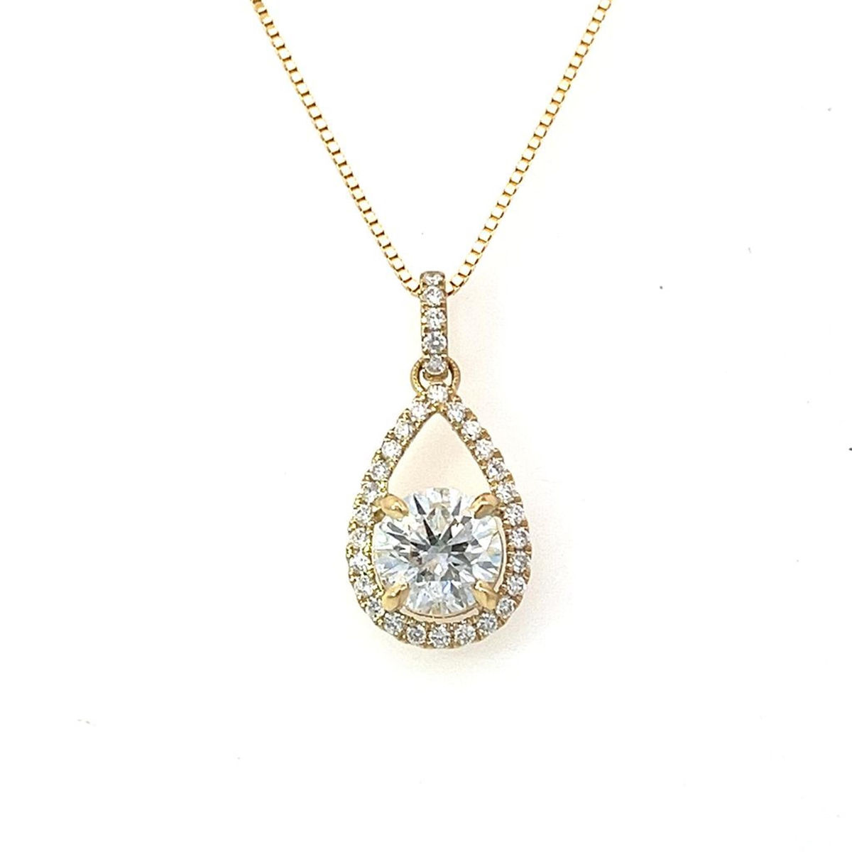18Kt Yellow Gold Teardrop Halo Pendant with 2.02cttw Natural Center Natural Diamond