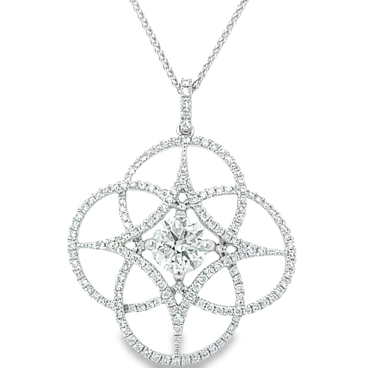 18Kt White Gold Medallion Pendant with 1.83cttw Round Natural Diamonds