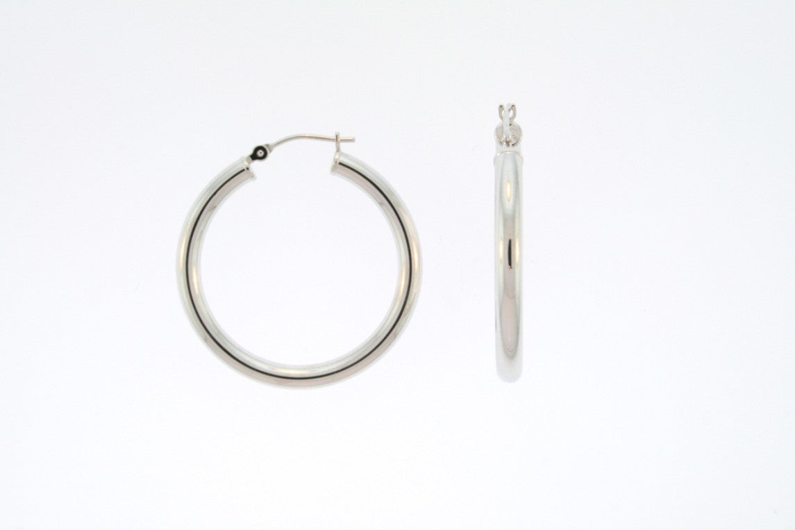 14Kt White Gold Tube Hoop Earrings