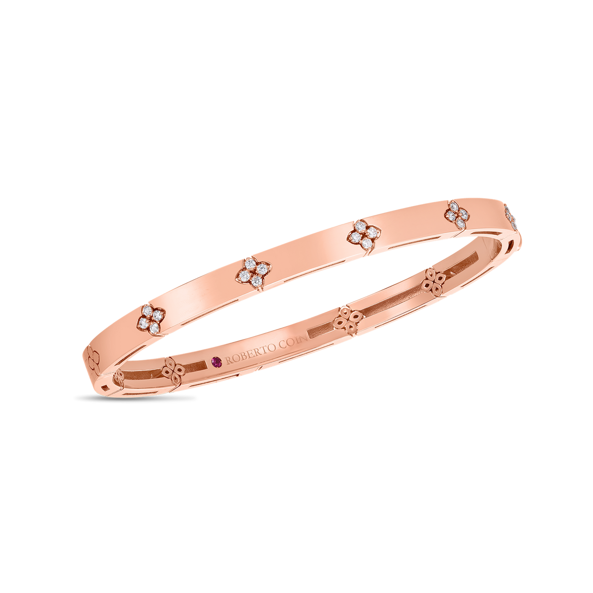 Roberto Coin 18Kt Rose Gold Love In Verona 0.15 Round Natural Diamond Bangle Bracelet