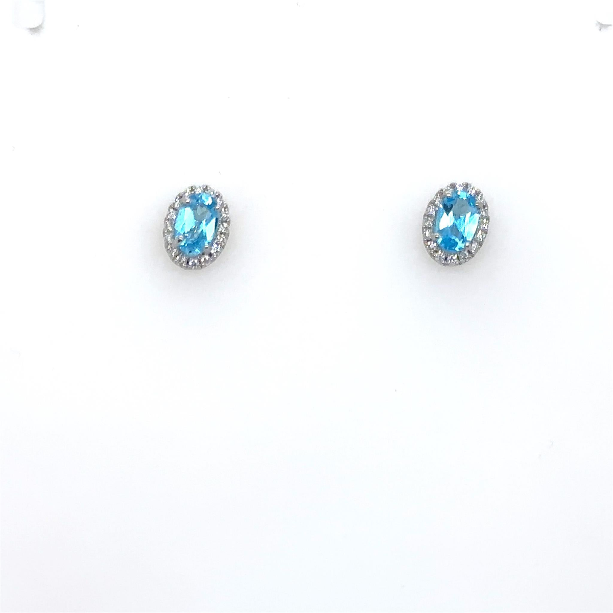 14Kt White Gold 1.02cttw Blue Topaz & Diamond Halo Stud Earrings