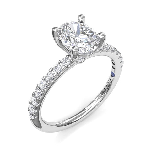 14Kt White Gold Classic Prong Engagement Ring Mounting With 0.31cttw Natural Diamonds