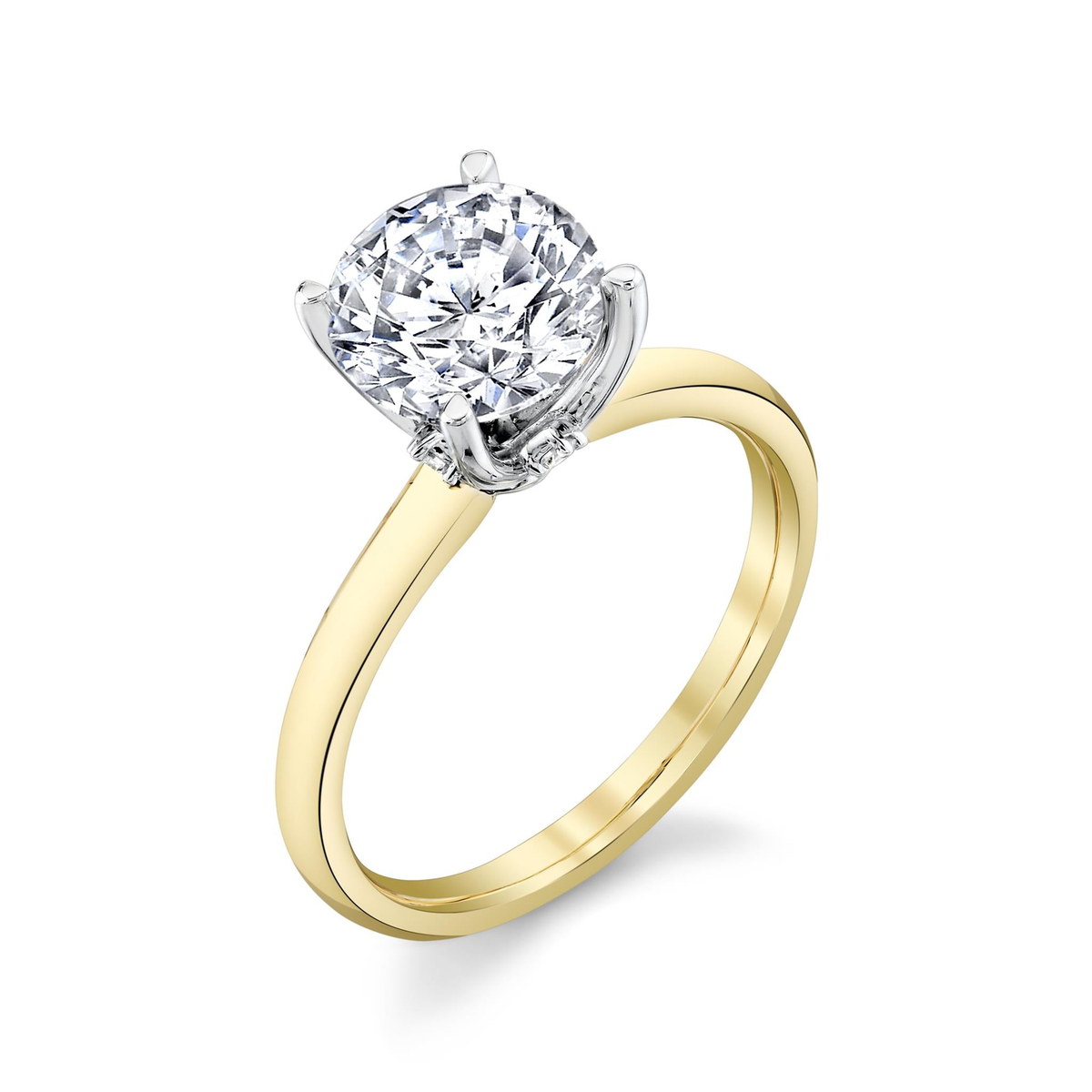 14Kt Yellow and White Gold Regal Crown Solitaire Engagement Ring - 1Ct Round Center Stone Sold Separately