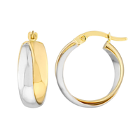 14Kt Yellow & White Gold Round Hoop Earrings
