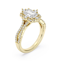 Lasker's Big Rocks Lab-Grown Diamond Collection Split Shank Halo Ring in 14Kt Yellow Gold with 2.07ct Emerald Cut Center Diamond