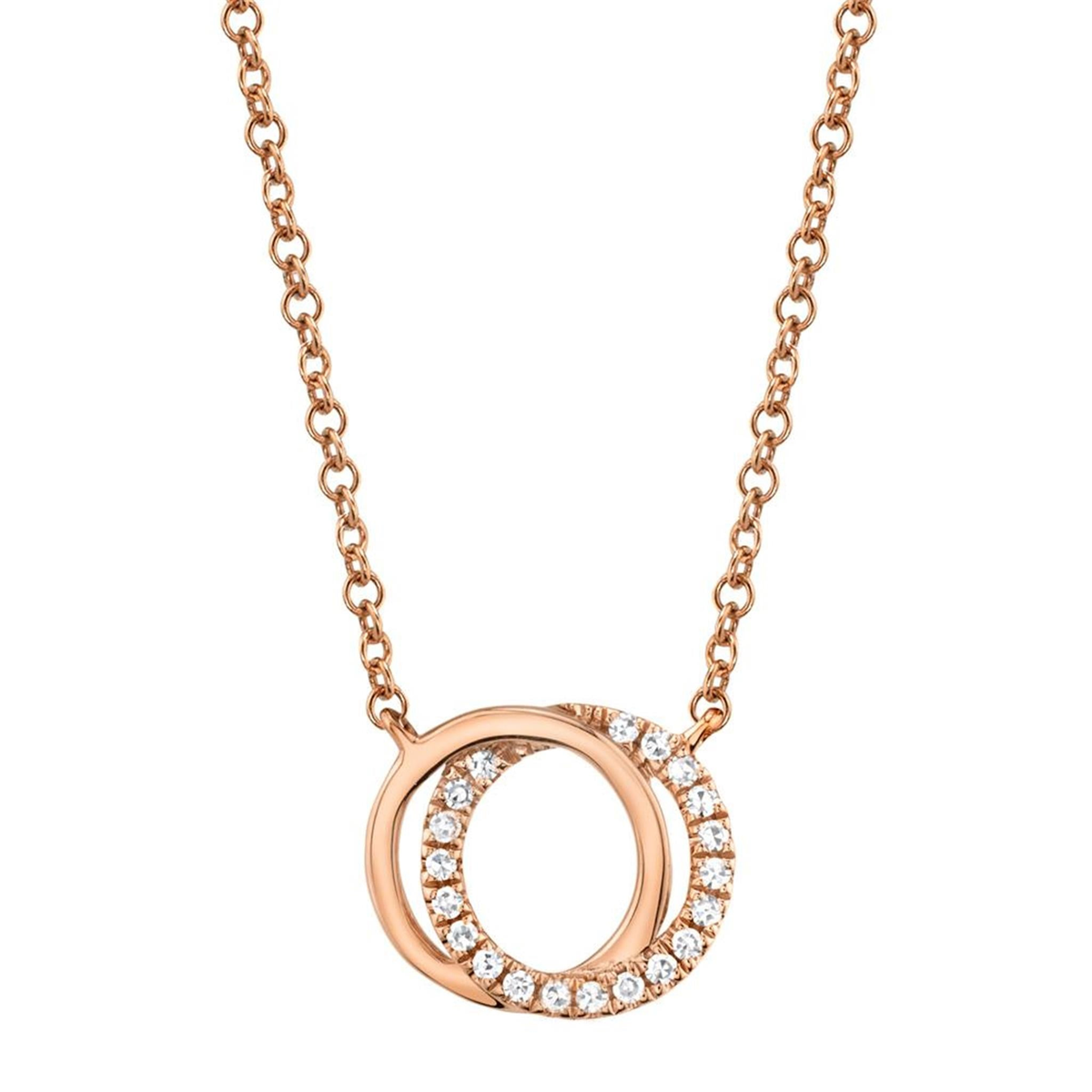 Shy Creation 14Kt Rose Gold You & Me Interlocking Circle Pendant With Natural Diamonds