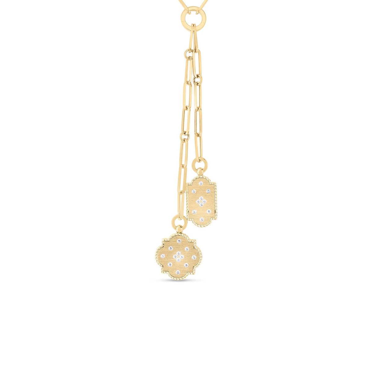 Roberto Coin 18Kt Yellow Gold Venetian Princess 0.25cttw Round Natural Diamond Double Medallion Necklace