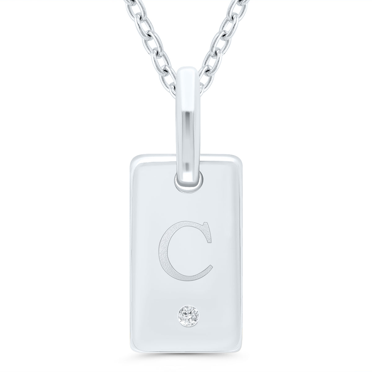 Sterling Silver Initial ID Tag Pendant - C