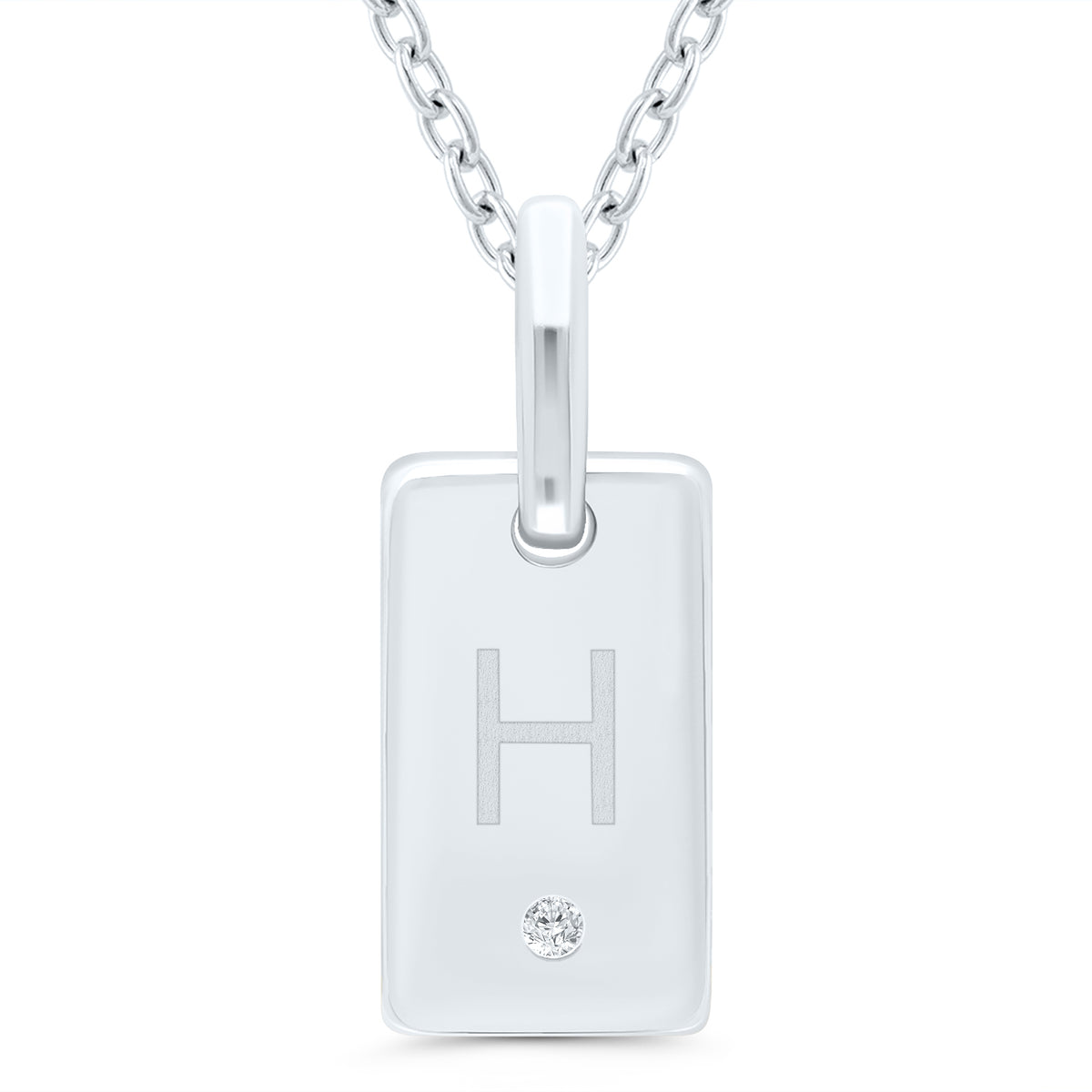 Sterling Silver Initial ID Tag Pendant - H