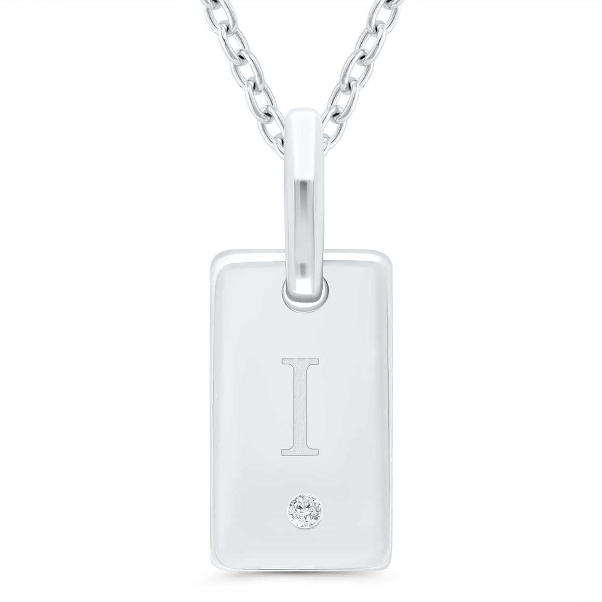 Sterling Silver Initial ID Tag Pendant - I