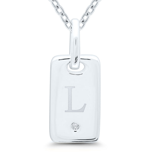 Sterling Silver Initial ID Tag Pendant - L