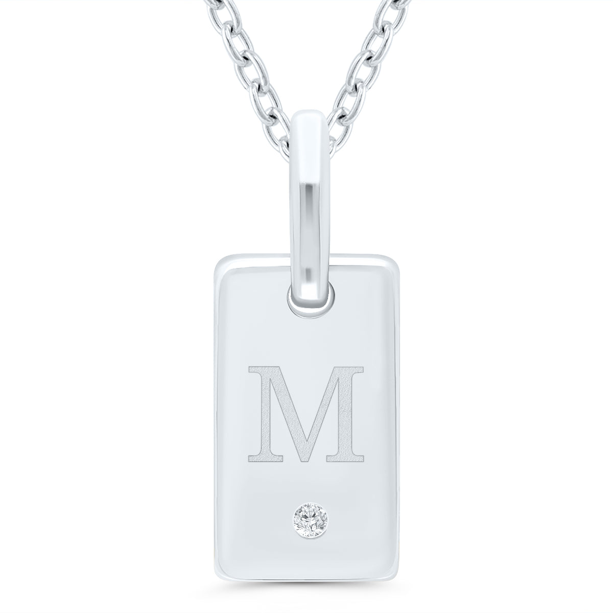 Sterling Silver Initial ID Tag Pendant - M