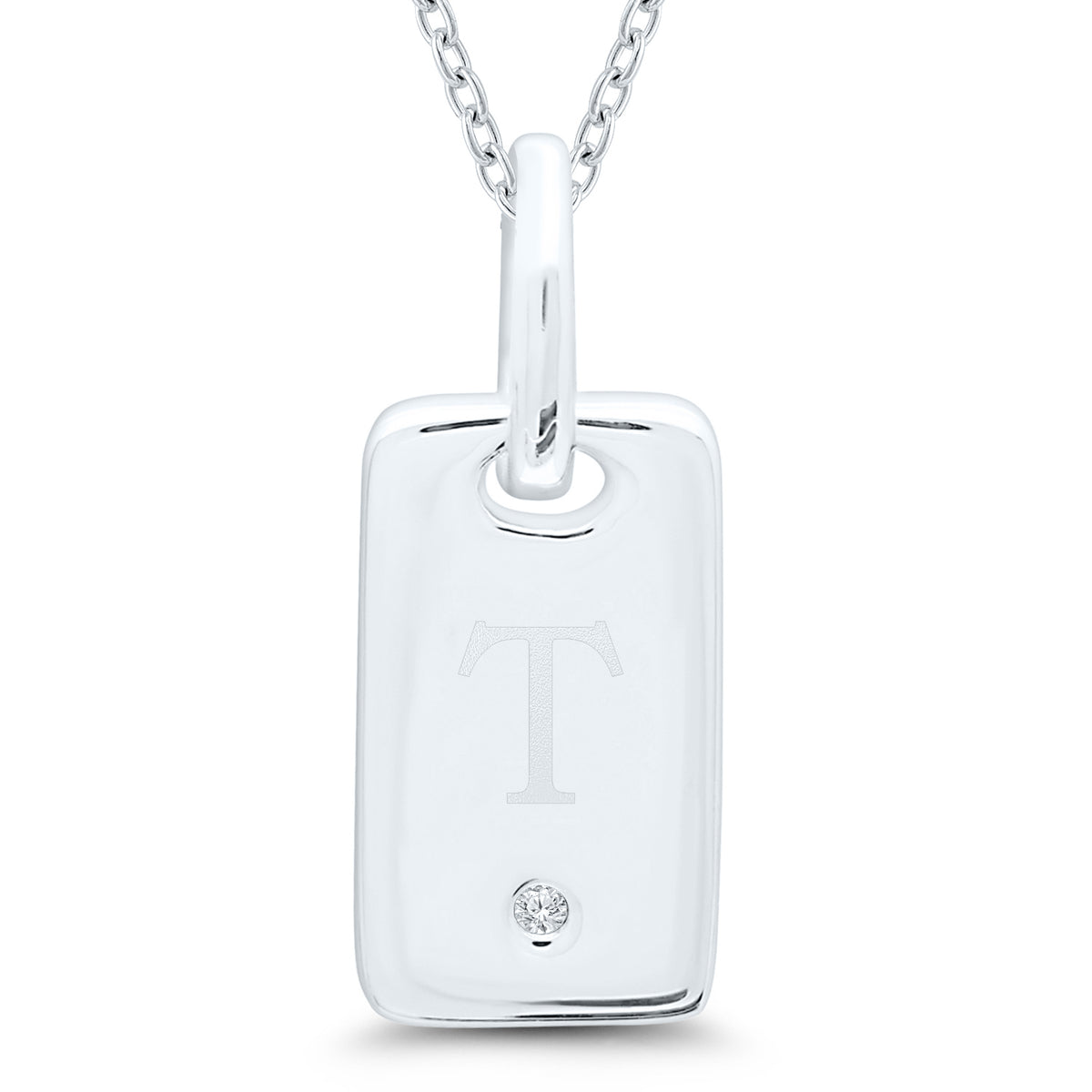 Sterling Silver Initial ID Tag Pendant - T