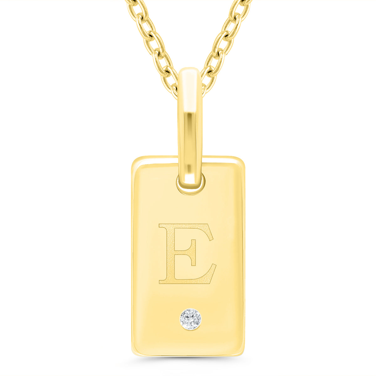 Sterling Silver ID Tag Pendant E with Yellow Gold Overlay
