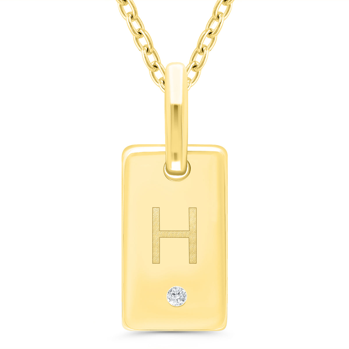 Sterling Silver ID Tag Pendant H with Yellow Gold Overlay