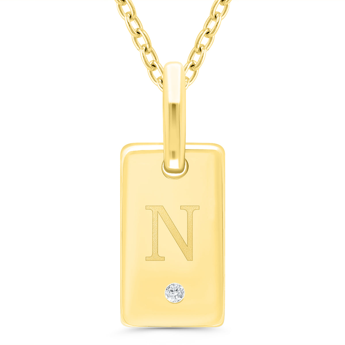 Sterling Silver with Gold Overlay Initial ID Tag Pendant - N
