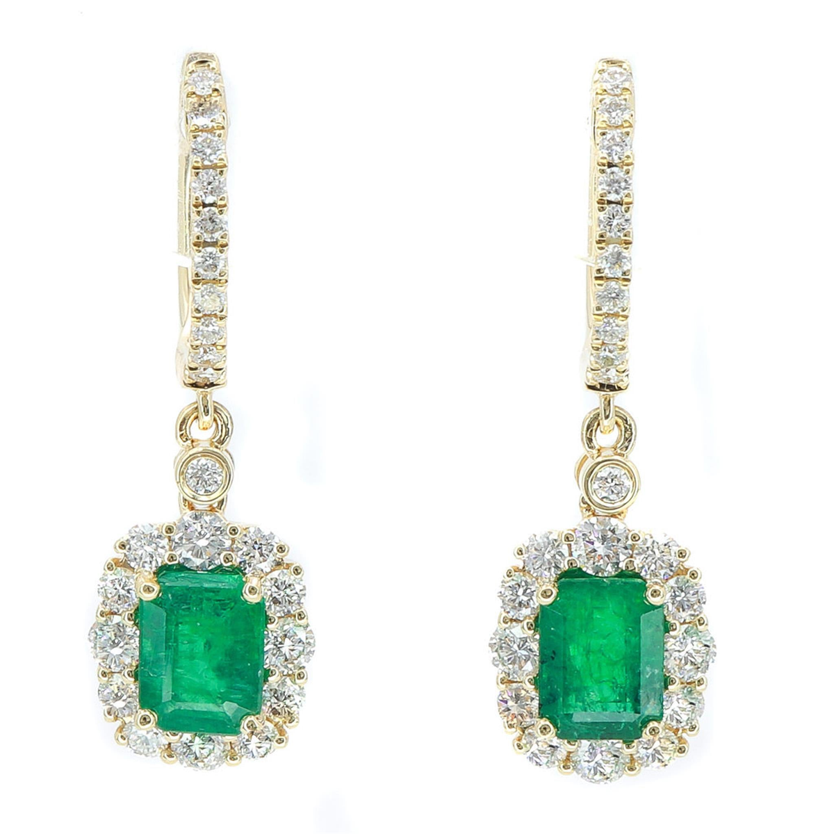 18Kt Yellow Gold Drop Earrings Gemstone Earrings with 1.86ct Emeralds