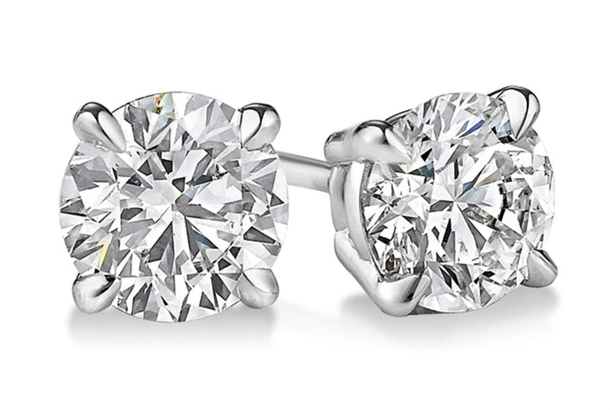14Kt White Gold 4cttw Round Natural Diamond 4-Prong Stud Earrings
