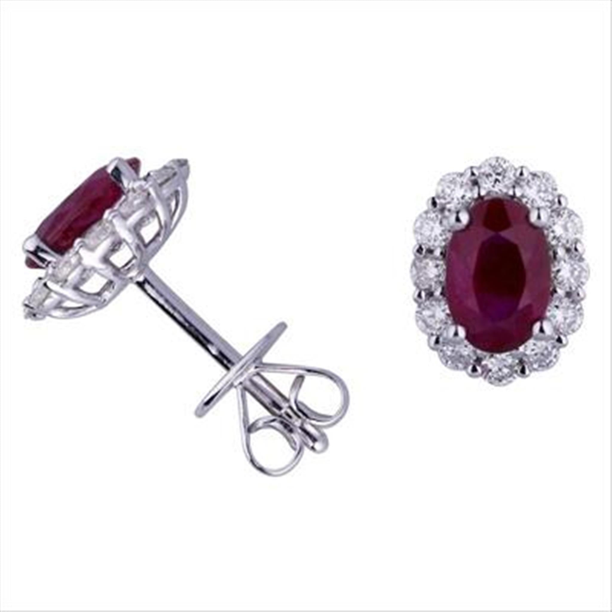 18Kt White Gold Halo Ruby and Natural Diamond Earrings