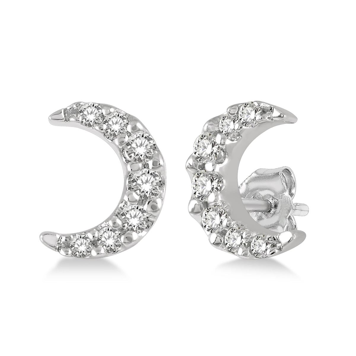 Lasker Petites 10Kt White Gold Crescent Stud Earrings with 0.08cttw Natural Diamonds