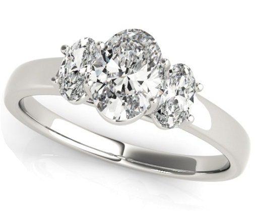 14Kt White Gold Three Stone With 1.01ct Oval Center Natural Diamond