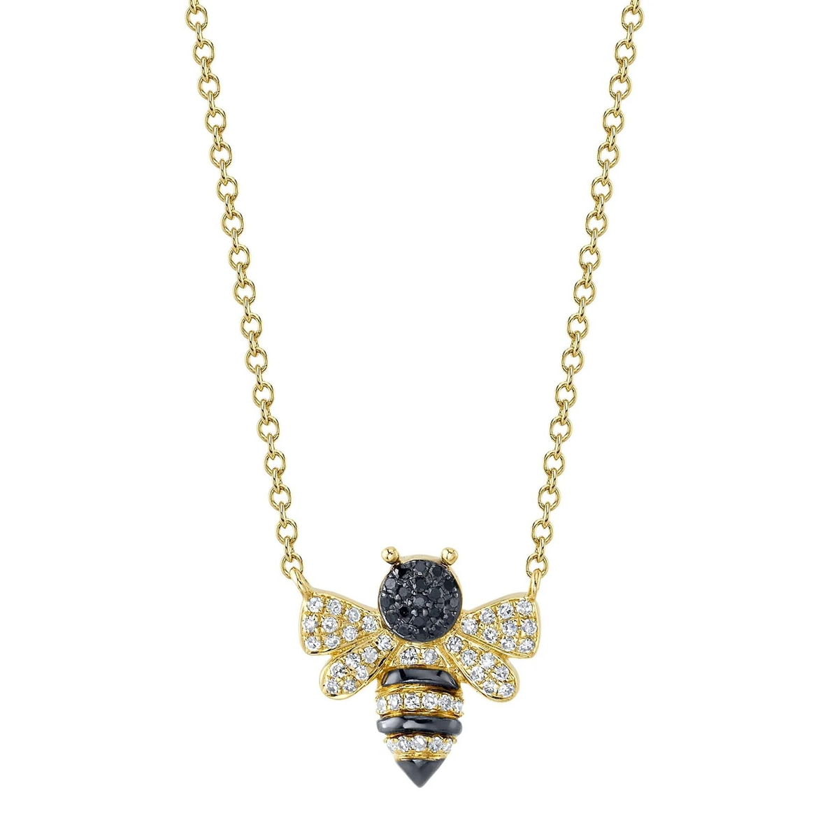 Shy Creation 14Kt Yellow Gold 0.15cttw Black & White Natural Diamond Queen Bee Pendant