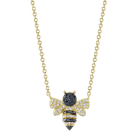 Shy Creation 14Kt Yellow Gold 0.15cttw Black & White Natural Diamond Queen Bee Pendant