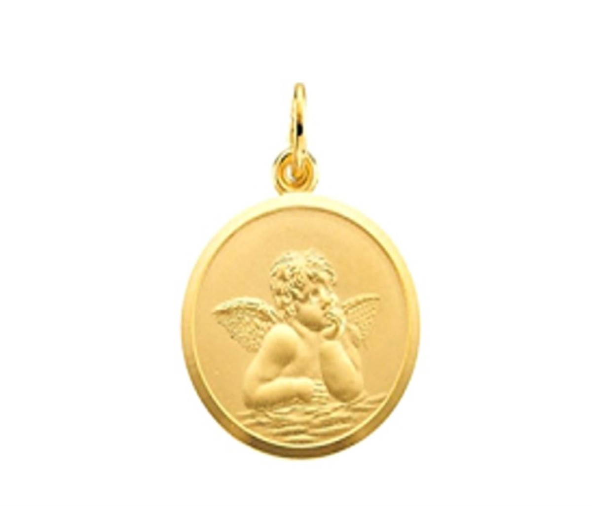 14Kt Yellow Gold 12mm Guardian Angel Disc Pendant