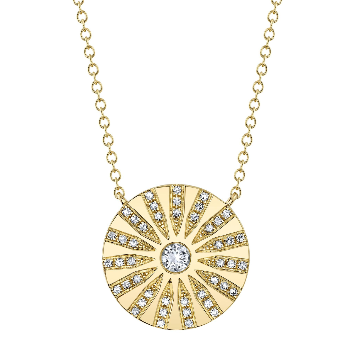Shy Creation 14Kt Yellow Gold 0.20cttw Natural Diamond Starburst Circle Pendant