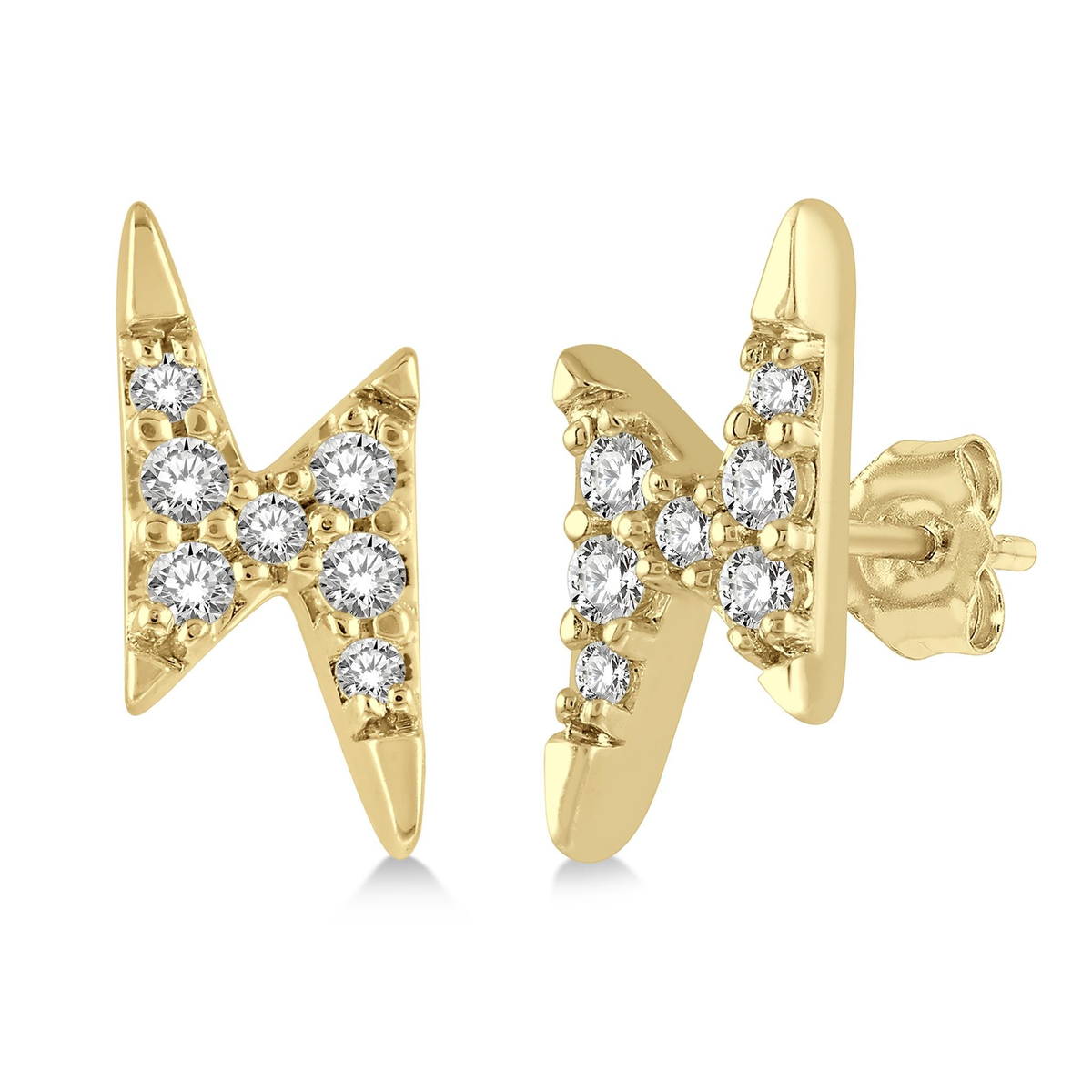 Lasker Petites 10Kt Yellow Gold Lightning Bolt 0.10cttw Natural Diamond Stud Earrings