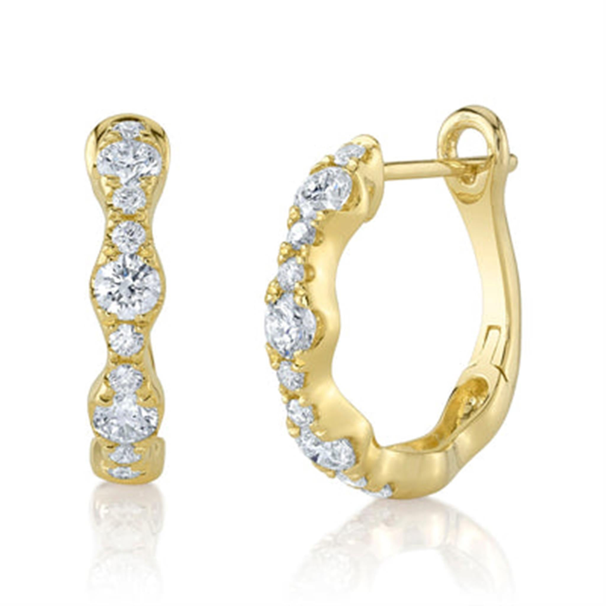 Shy Creation 14Kt Yellow Gold 1.00cttw Natural Diamond Scalloped Hoop Earrings