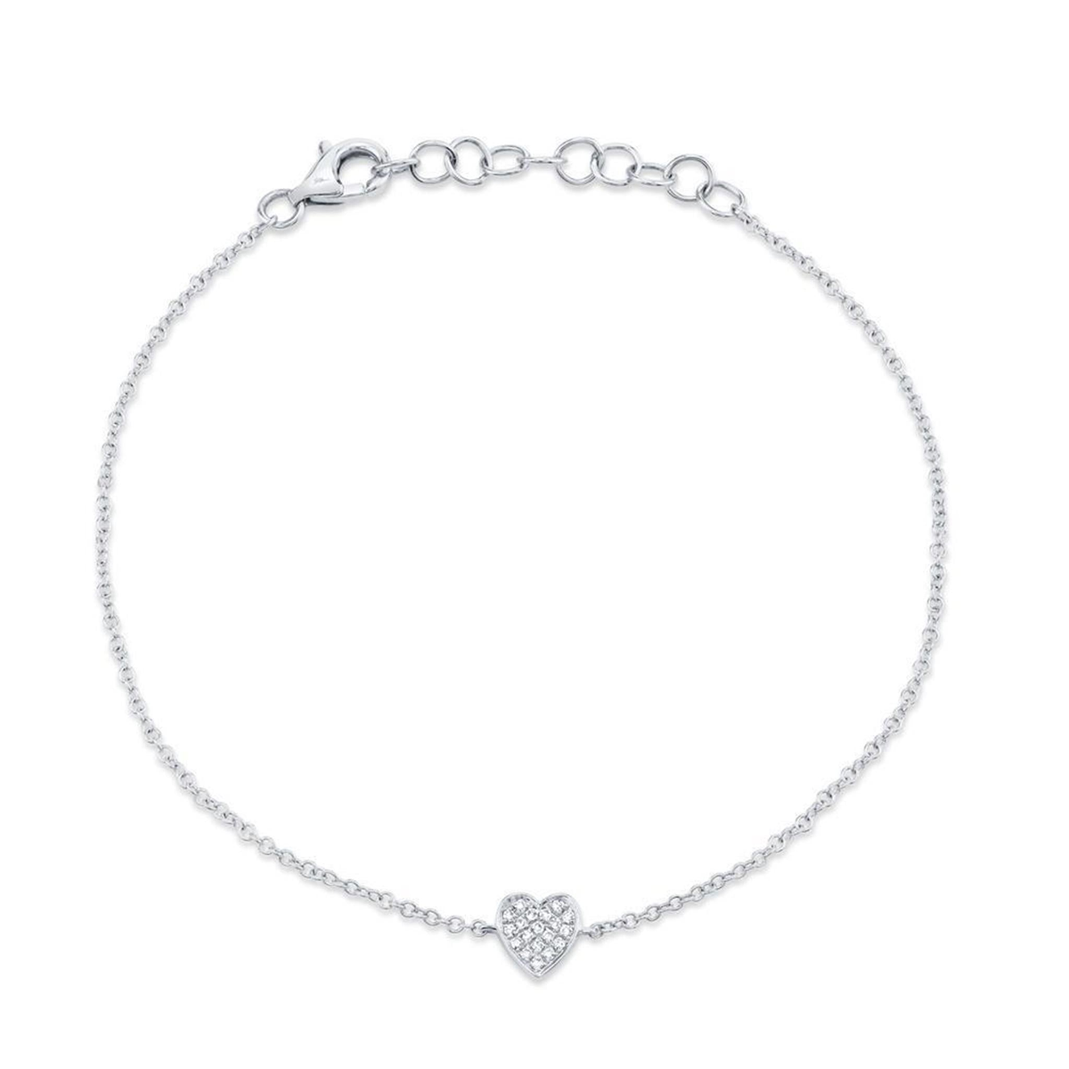Shy Creation 14Kt White Gold Pavé Natural Diamond Heart Bracelet