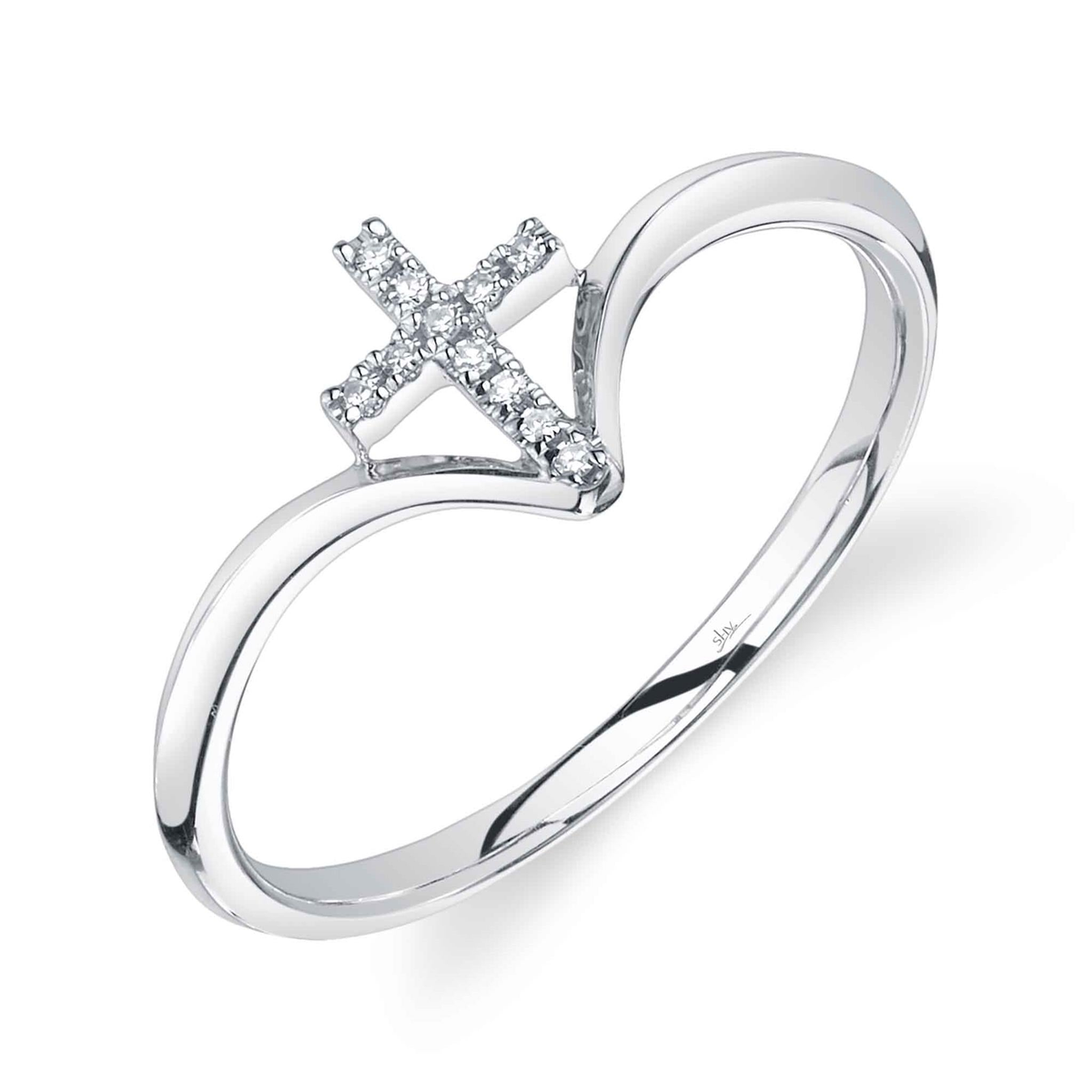 Shy Creation 14Kt White Gold Diamond Cross Ring
