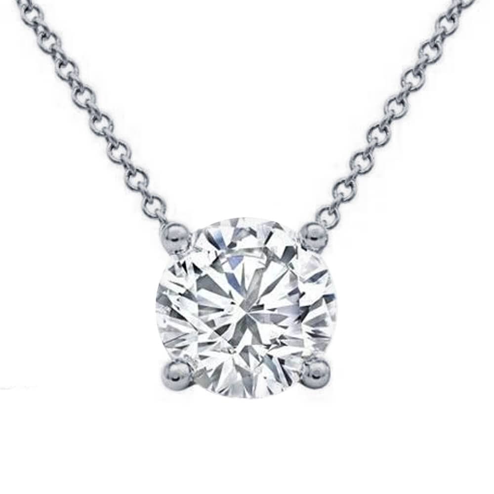 14Kt White Gold Solitaire Pendant With 5/8ct Round Natural Diamond