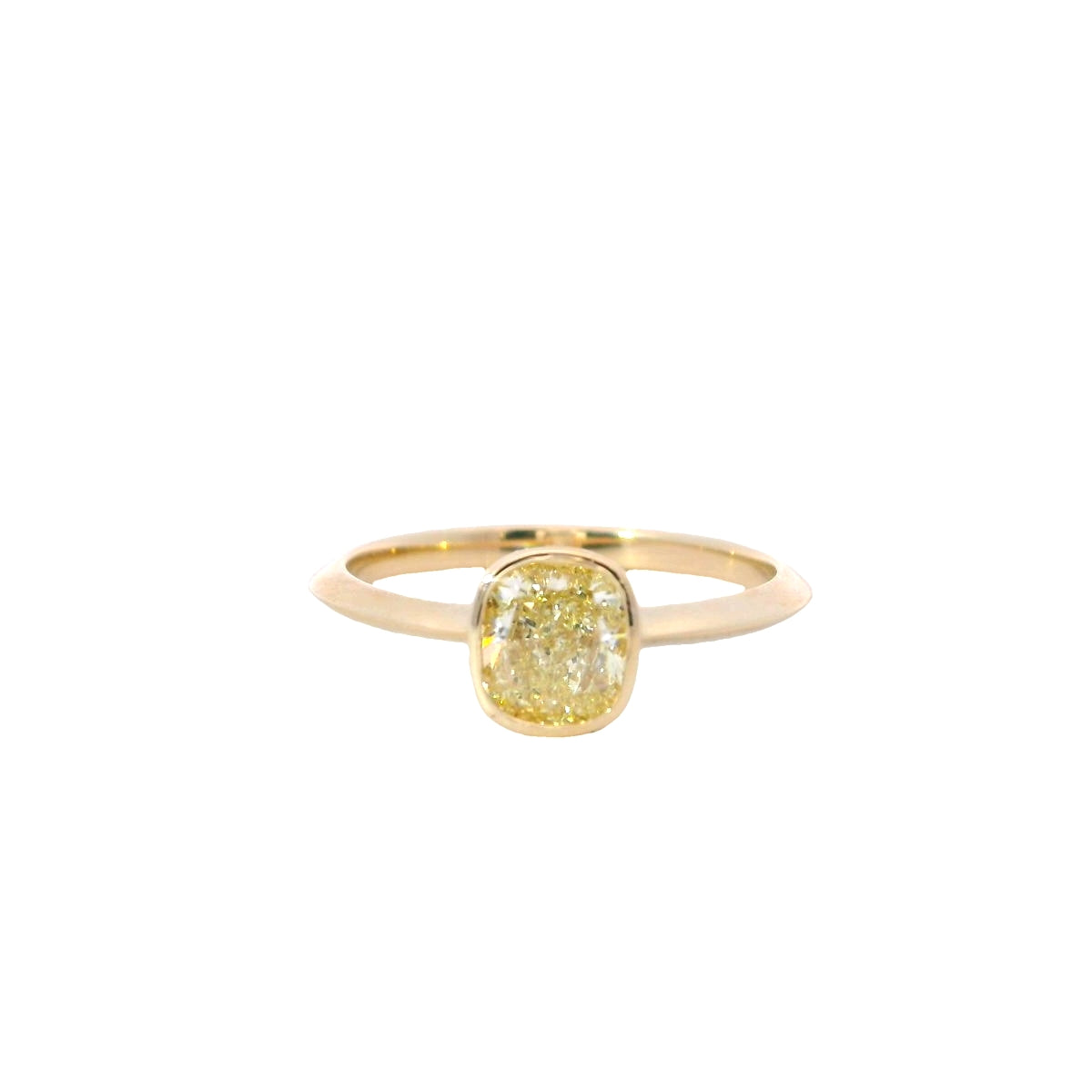 14Kt Yellow Gold Ring with .82ct  Bezel Set Natural Cushion Cut Canary Yellow Natural Diamond