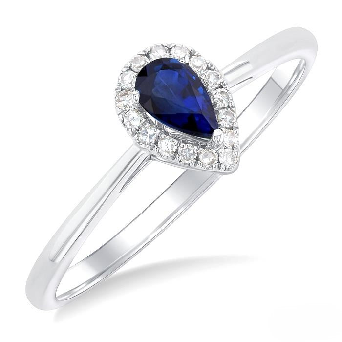 10kt White Gold Pear Shape Sapphire & Diamond Halo Ring