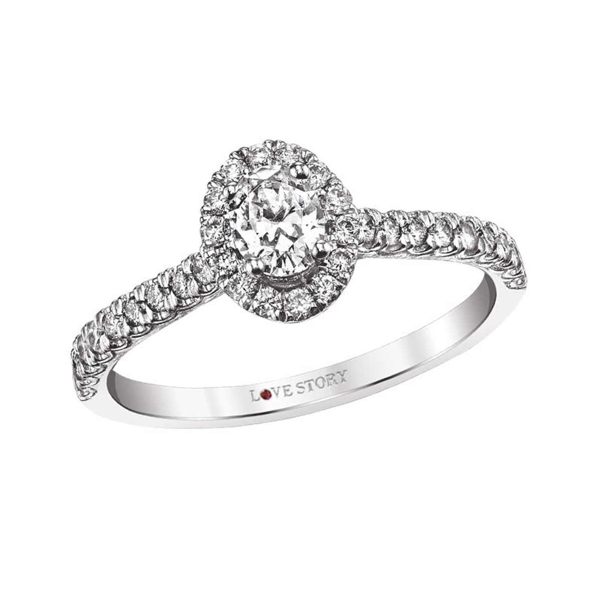 14Kt White Gold Giselle Halo Ring With .50ct Oval Center Natural Diamond