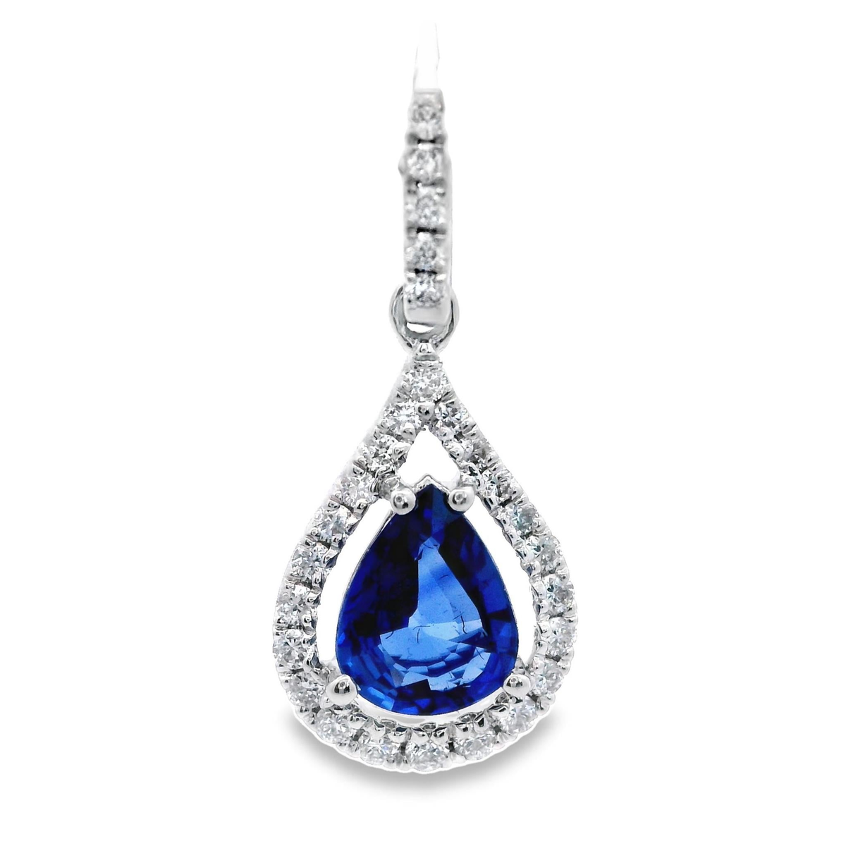 18Kt White Gold Halo Pendant with .54ct  Sapphire and 27.15cttw Natural Diamonds (Color G-H, Clarity SI1) Chain Of Your Choice Sold Separately