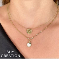 Shy Creation 14Kt Yellow Gold 0.20cttw Natural Diamond Starburst Circle Pendant
