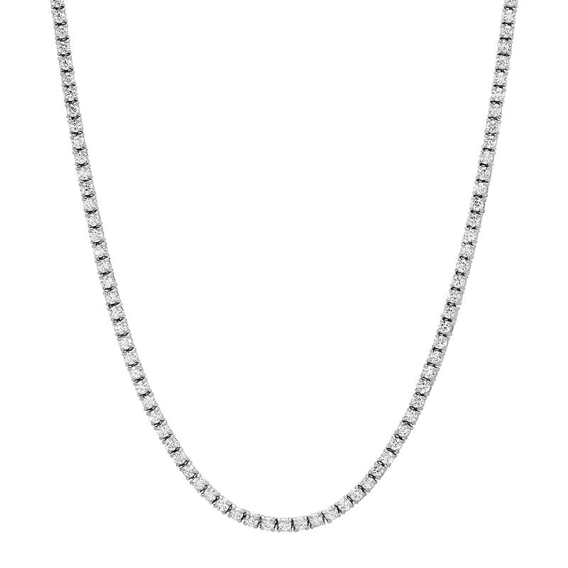 14Kt White Gold 4-Prong 15cttw Round Natural Diamond Tennis Necklace