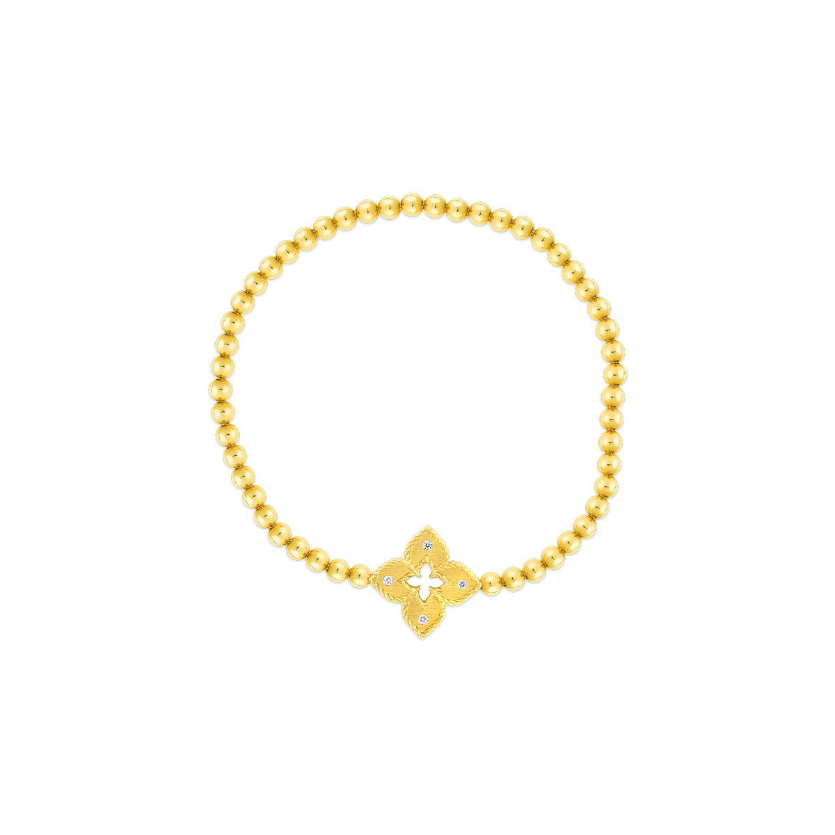 Roberto Coin 18Kt Yellow Gold Petite Venetian Princess 0.03cttw Round Natural Diamond Beaded Stretch Bracelet