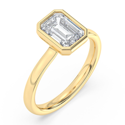 Lasker's Big Rocks Lab-Grown Diamond Collection 14Kt Yellow Gold Bezel Set Solitaire with 3.09ct Emerald Cut Center Diamond