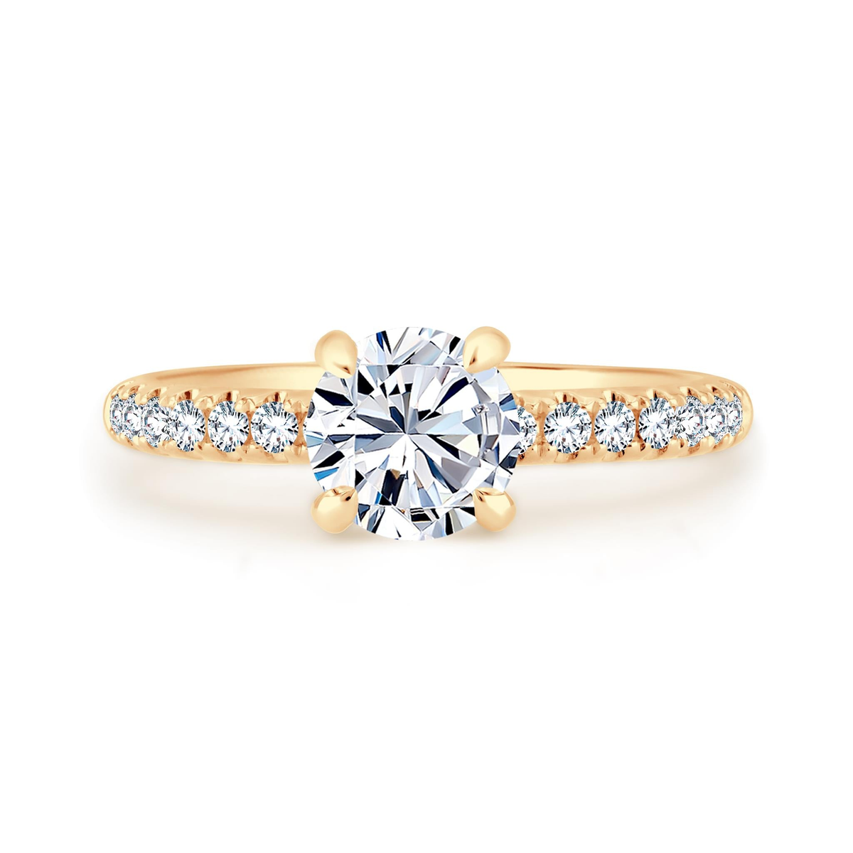 14Kt Yellow Gold Galaxy Diamond Engagement Ring Mounting - Round Center Stone Sold Separately