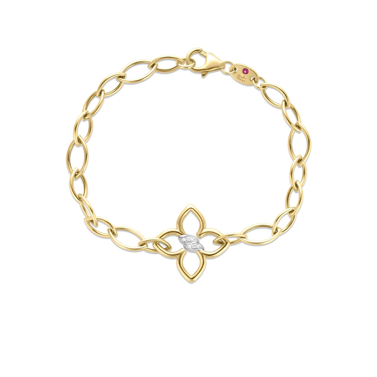 Roberto Coin 18Kt Yellow/White Gold Cialoma 0.01cttw Round Natural Diamond Flower Almond Link Bracelet